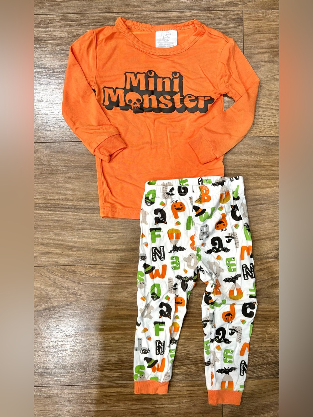Bamboo Mini Monster Orange & White Halloween Kids Pajama Set